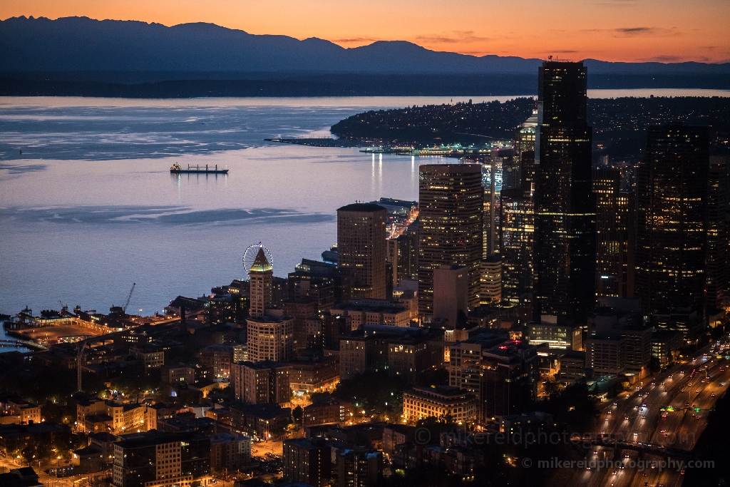 Aerial Seattle Downtown Nightscape